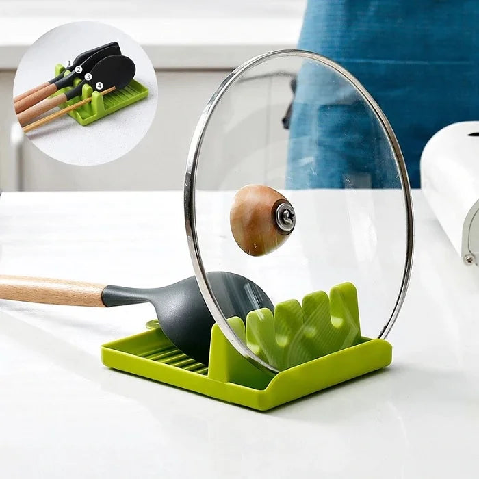 Plastic Oil Spill Spoon Resting Tray – 4-Slot Spoon Holder Stand for Kitchen Utensils, Spatula, Ladle & Chopsticks (Random Color- Pack of 1)