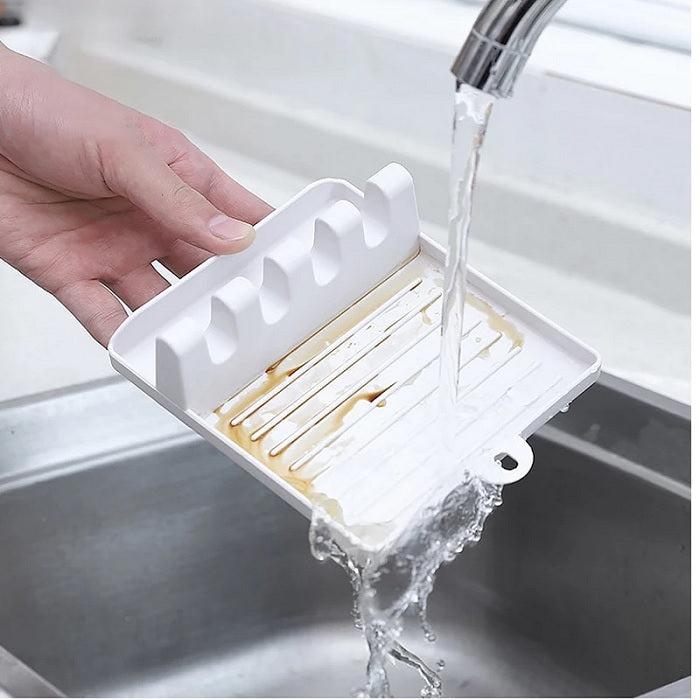 Plastic Oil Spill Spoon Resting Tray – 4-Slot Spoon Holder Stand for Kitchen Utensils, Spatula, Ladle & Chopsticks (Random Color- Pack of 1)