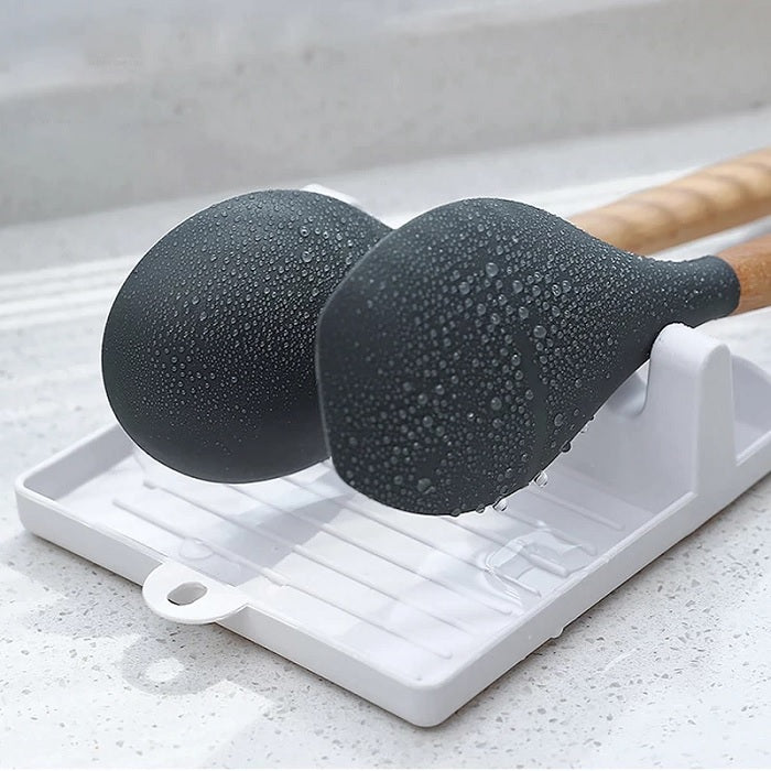 Plastic Oil Spill Spoon Resting Tray – 4-Slot Spoon Holder Stand for Kitchen Utensils, Spatula, Ladle & Chopsticks (Random Color- Pack of 1)
