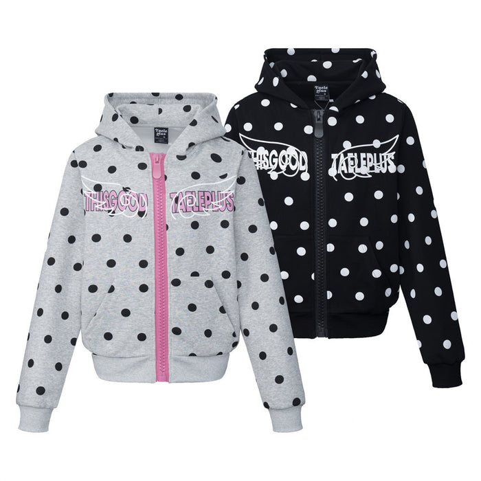 Polka Dot All-Over Print Zip-Up Hoodie – Streetwear Letter Graphic