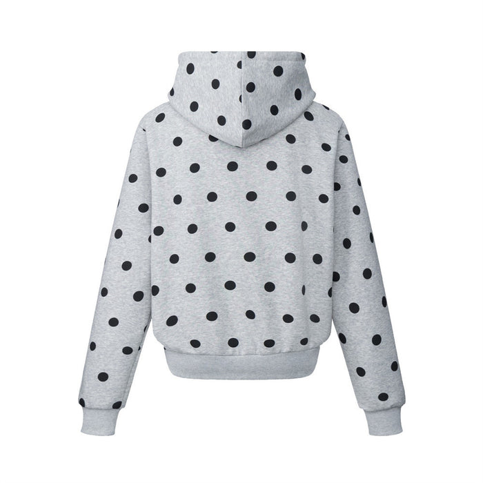 Polka Dot All-Over Print Zip-Up Hoodie – Streetwear Letter Graphic