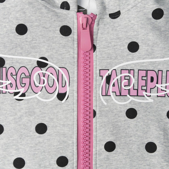 Polka Dot All-Over Print Zip-Up Hoodie – Streetwear Letter Graphic