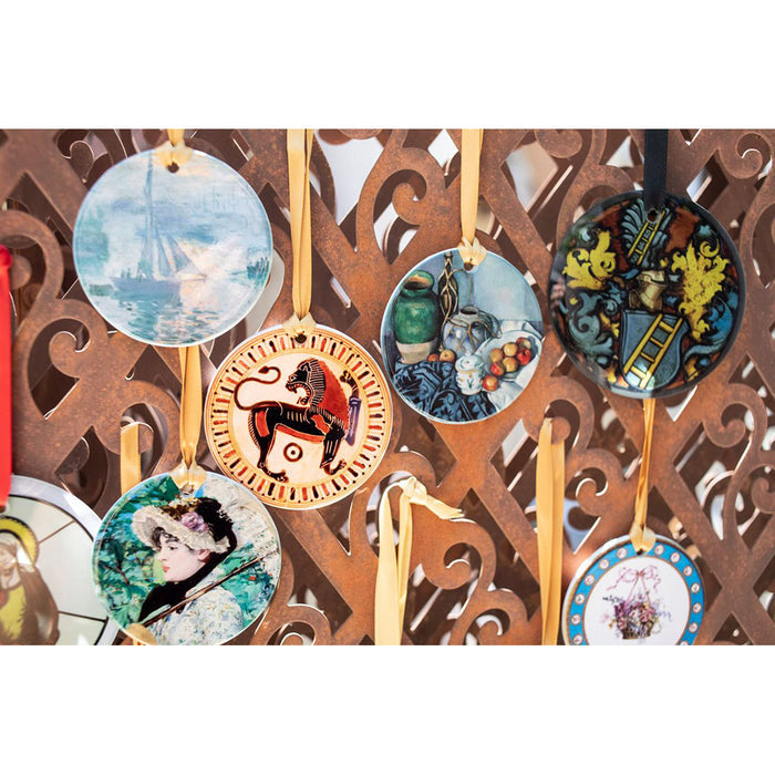 Various porcelain ornaments on a Metal Fence