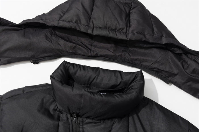 Puffer Jacket with Hoodie – Diagonal Zip Men's Winter Down Coat