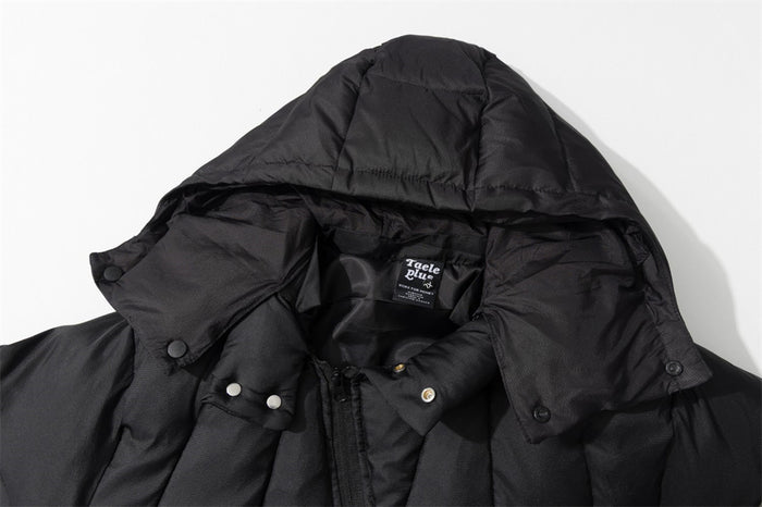 Puffer Jacket with Hoodie – Diagonal Zip Men's Winter Down Coat