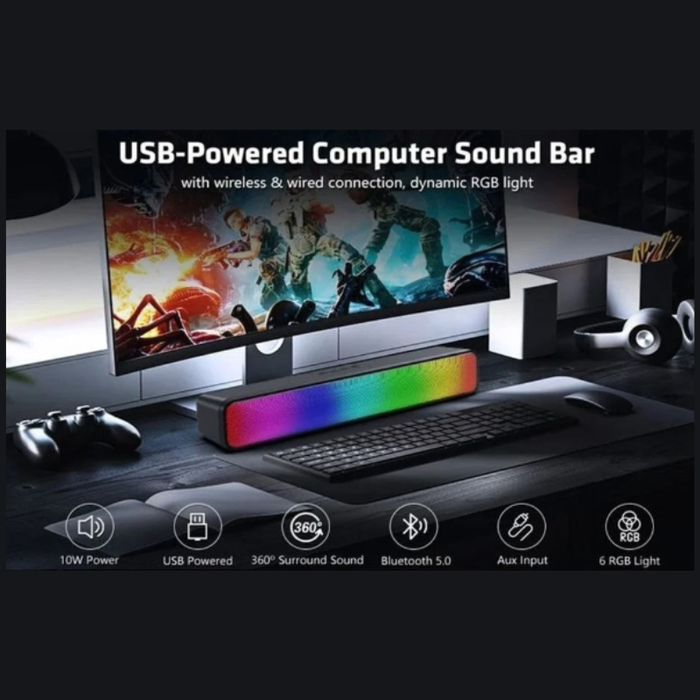 RGB Wireless LED Speaker – Color-Changing Soundbar with Dual Drivers & Deep Bass for Gaming & Music