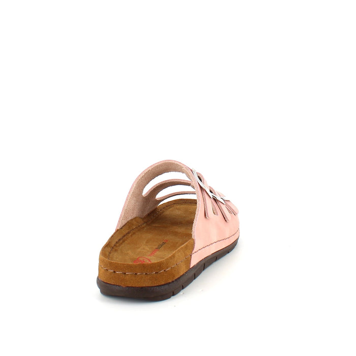 Rosa slip-on sandal i läder med smala remmar