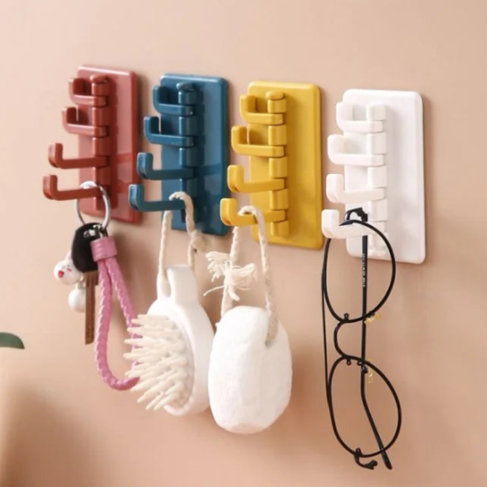 Rotatory Multi-Purpose 4-Hook with Adhesive Sticker – Kitchen & Home Use (Random color-Pack of 1)
