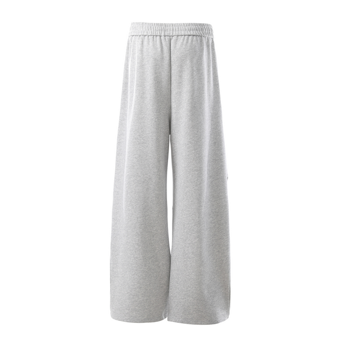 Light gray wide-leg sweatpants back view with elastic waist and straight drape