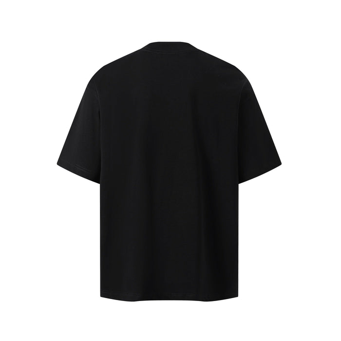 Black oversized graphic tee with a clean back view, short sleeves, and relaxed streetwear fit