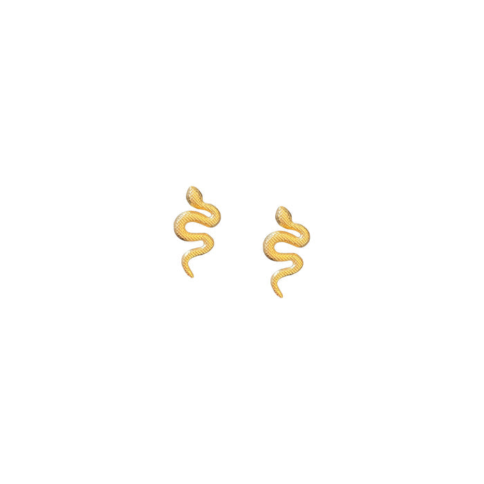 A pair of gold-plate serpentine post earrings on a white background.