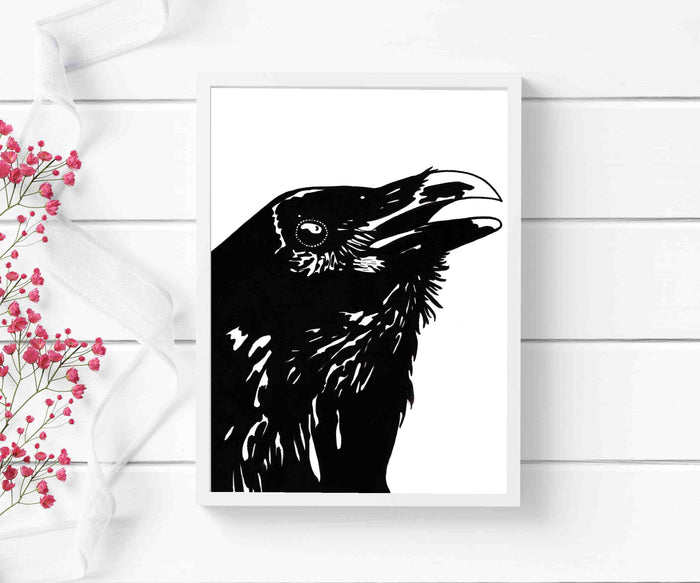 PinkPolish Design Art Prints "Shiny Eyed Corvid"  Ink Drawing: Art Print