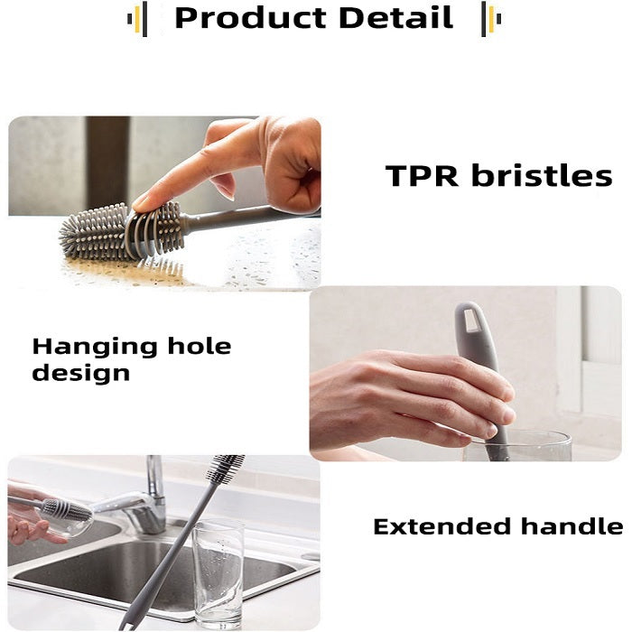 Silicone Bottle Cleaning Brush with Long Handle – Multipurpose Bottle Cleaner for Baby Bottles, Water Bottles, Vases & Glass Containers (Pack of 1)