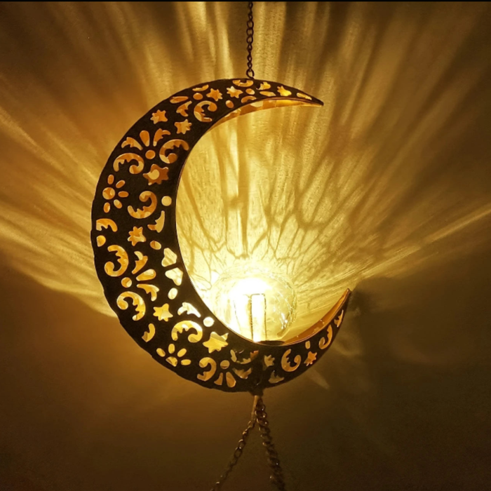 Solar Outdoor Crescent Moon Wind Chime – LED Lighted Garden Hanging Decoration for Home, Balcony & Patio