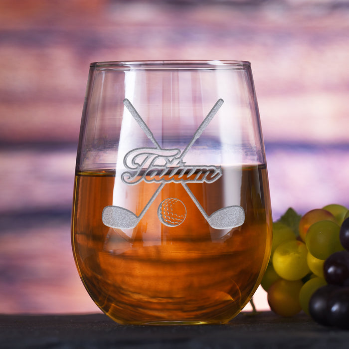 Stemless Wine Glass Gift for Golf Lovers, Personalized