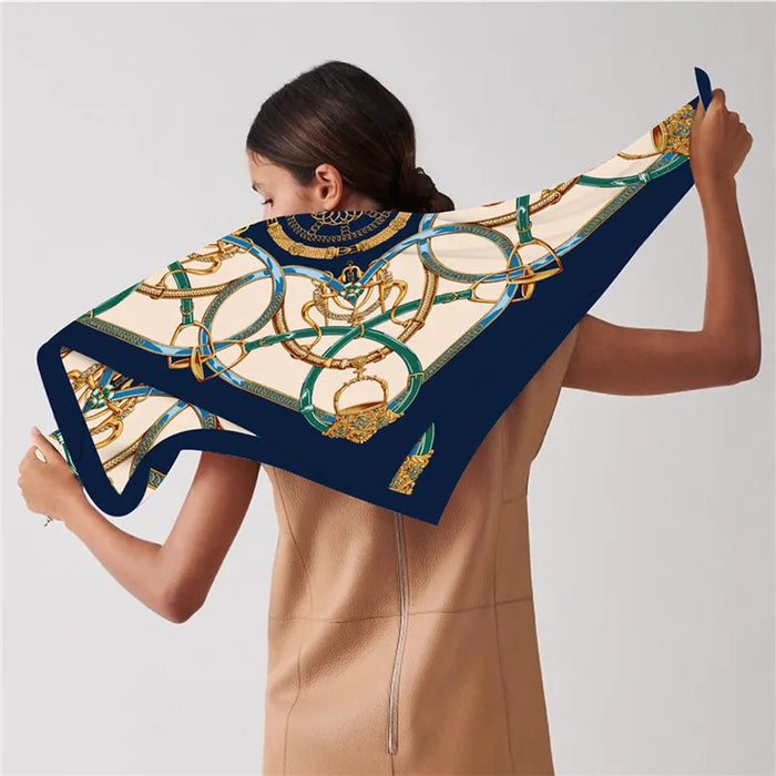 Stirrup Navy Silk Scarf / 90cm