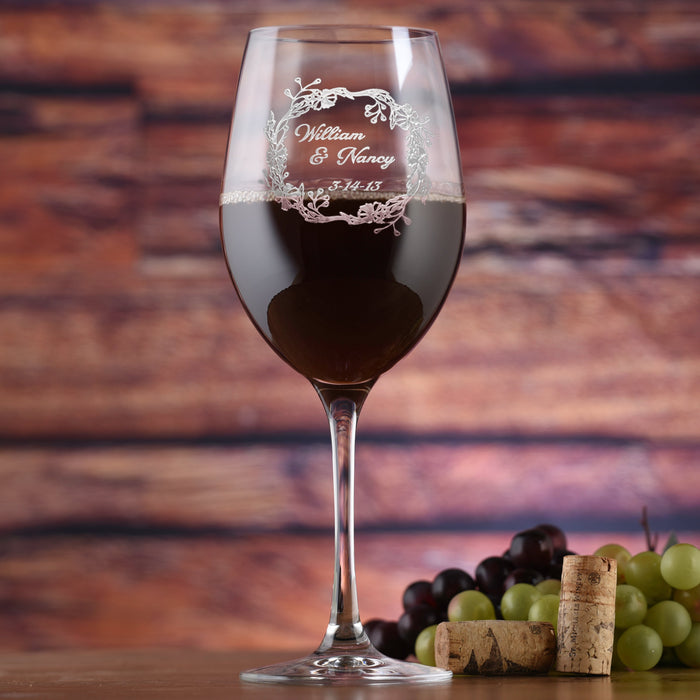 Stolzle Crystal, Red Wine Glass, Engraved Bride & Groom Glasses