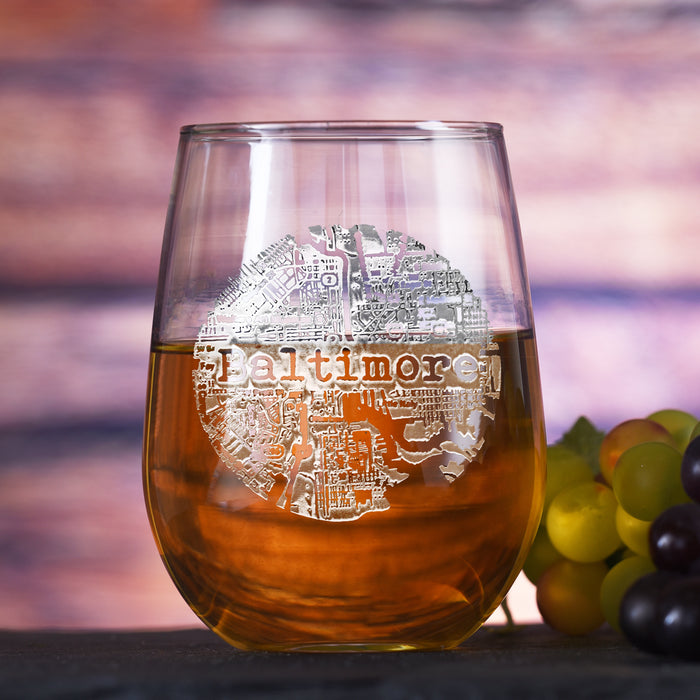 Street Maps Hometown, City Stemless Wine Glass