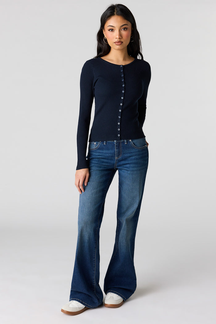 Stretch Low Rise Relaxed Flare Dark Jean
