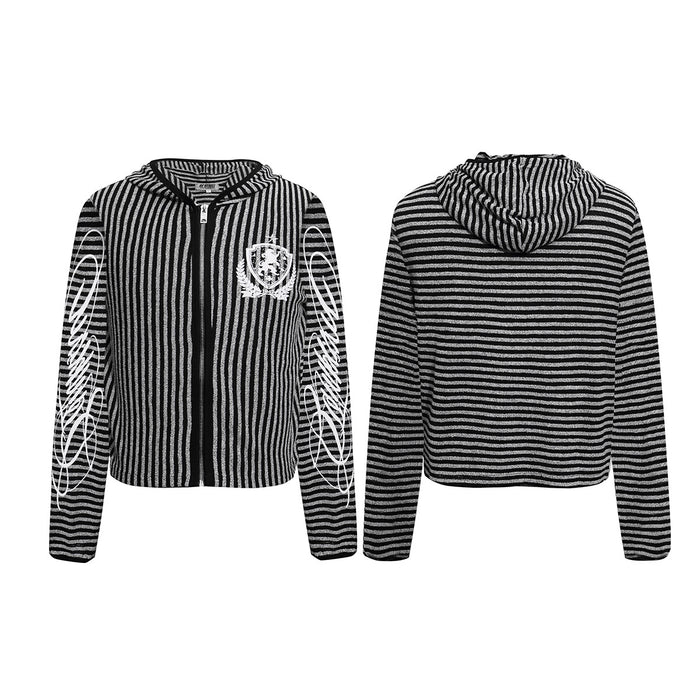Striped Zip-Up Hoodie with Crest Embroidery & Sleeve Graphics