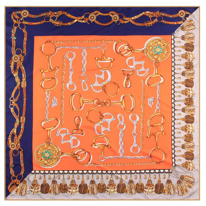 Tassel Chain Orange Silk Scarf / 90cm