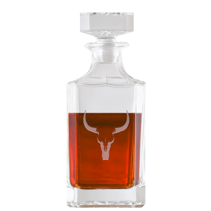 Texas Longhorn, Steer Skull, Square Whiskey Decanter