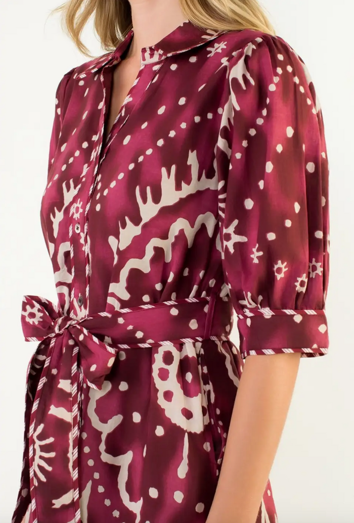 THML- Long Sleeve Print Tiered Dress