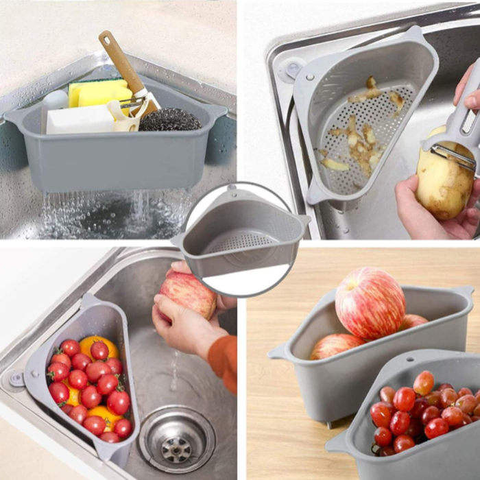 Triangle Shape Sink Drain Storage Rack | Corner Kitchen Sink Strainer Basket & Multipurpose Drain Organizer (Random Color-Pack of 1)