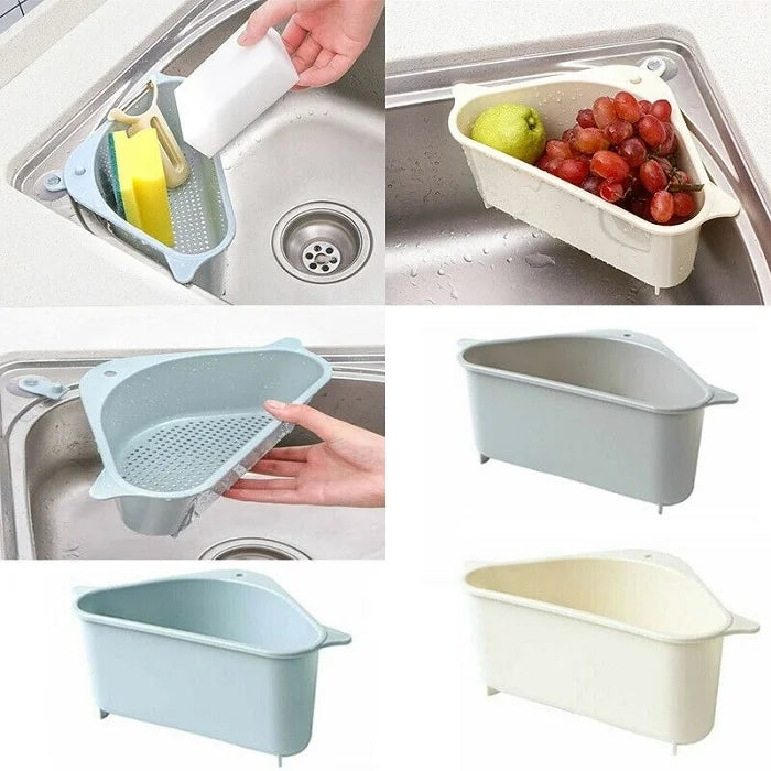 Triangle Shape Sink Drain Storage Rack | Corner Kitchen Sink Strainer Basket & Multipurpose Drain Organizer (Random Color-Pack of 1)