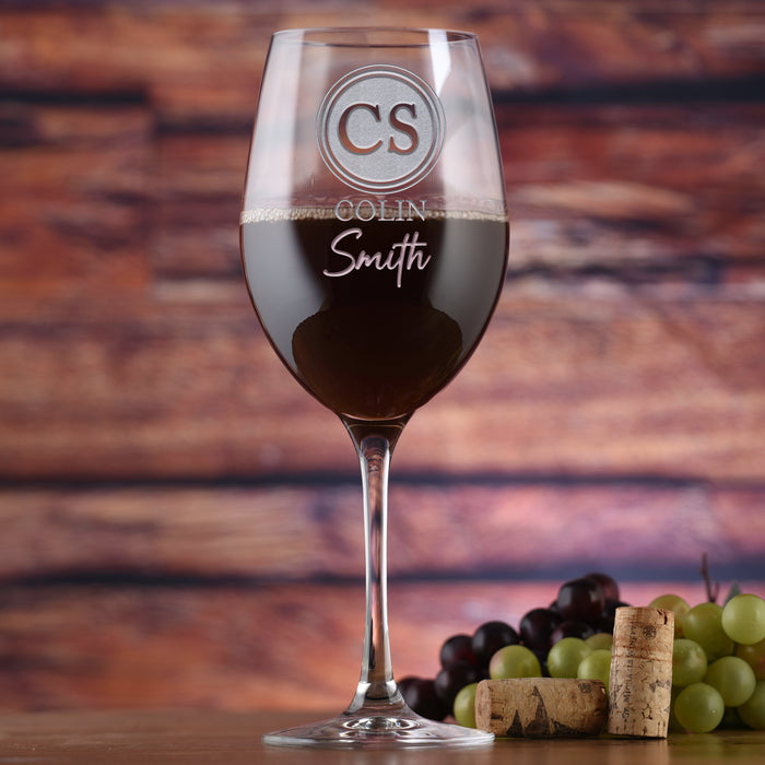 Two Monogram, Engraved, Stolzle Crystal, Red Wine Glass