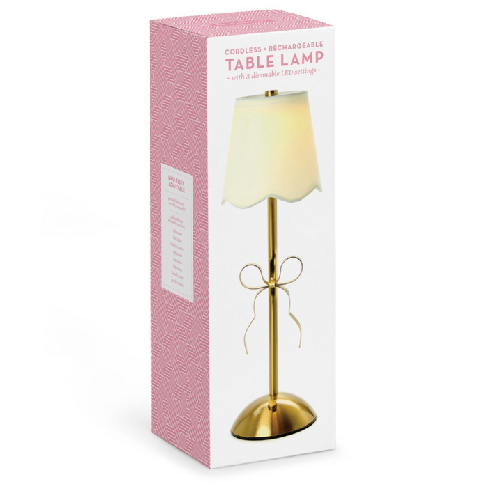 Two's Company-LED Portable Cordless Gold Bow Lamp in GB
