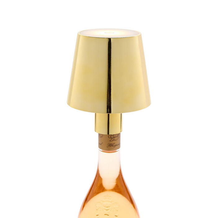 Two's Company-LED Portable Cordless Gold Lampshade Bottle Lamp