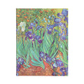 A hardcover journal with a detailed colorful floral pattern, reminiscent of Vincent van Gogh's 'Irises' painting.
