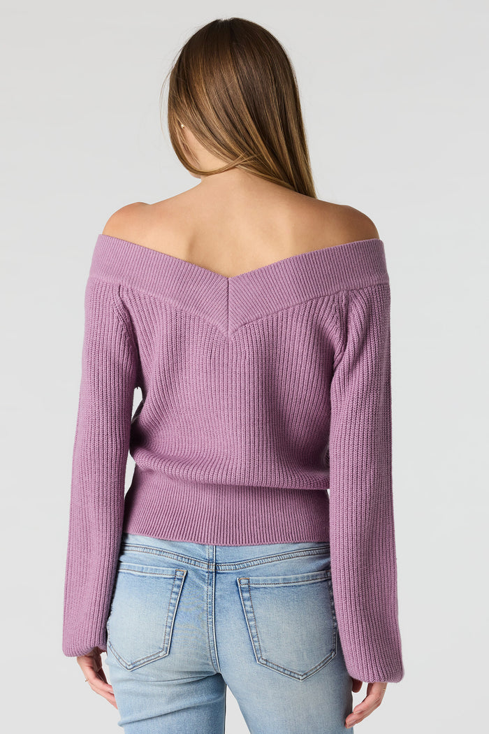 V-Neck Off Shoulder Sweater