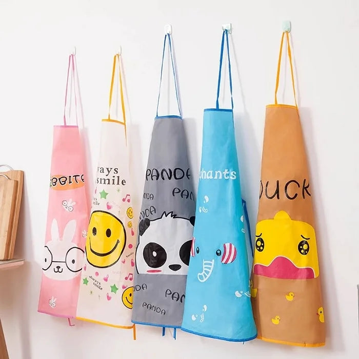 Waterproof Plastic Cartoon Print Apron – Kids & Adults Cooking, Painting & Craft Protection (Random Print-Pack of 1)