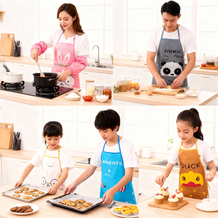 Waterproof Plastic Cartoon Print Apron – Kids & Adults Cooking, Painting & Craft Protection (Random Print-Pack of 1)