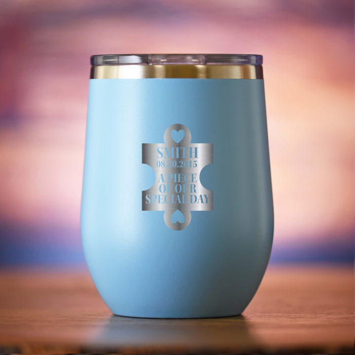 Wedding Day Puzzle Piece, Stemless, Wine Tumbler Favor