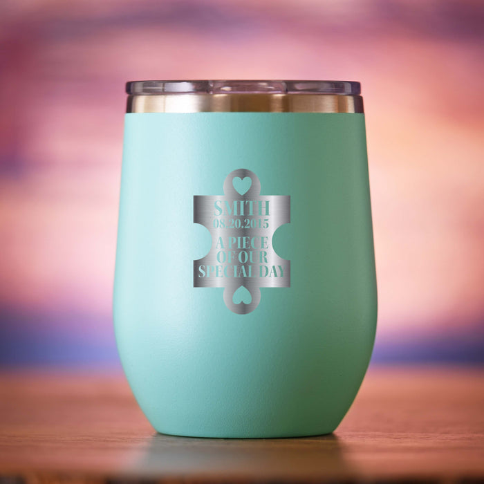 Wedding Day Puzzle Piece, Stemless, Wine Tumbler Favor