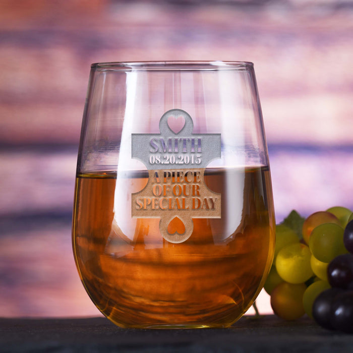 Wedding Favor, Puzzle Piece, Stemless Wine Glass Gift