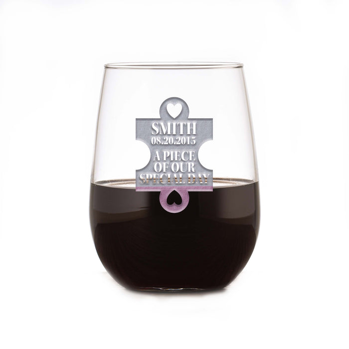 Wedding Favor, Puzzle Piece, Stemless Wine Glass Gift