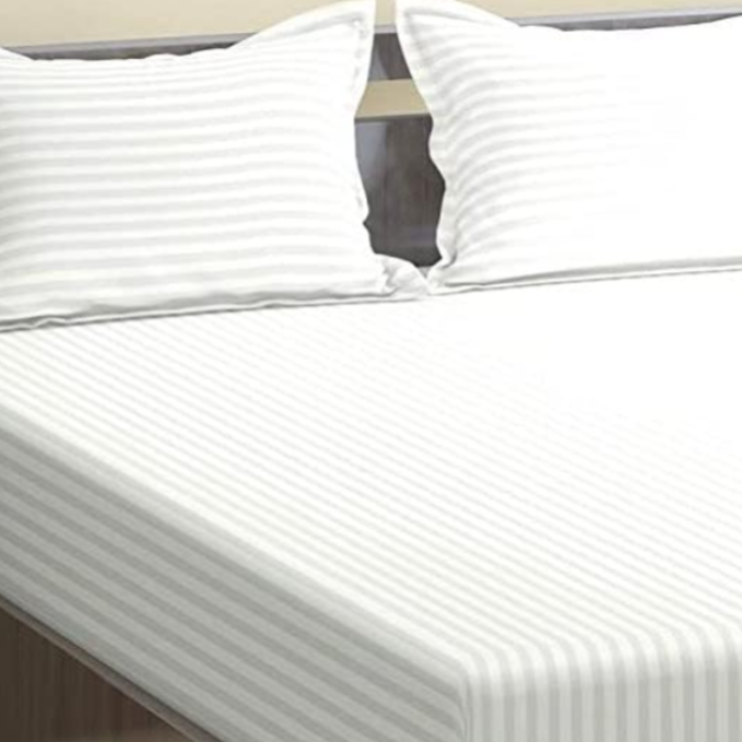 White Elegance Bedsheet Set – Premium Cotton Feel with Subtle Satin Stripes – Double Bed Size