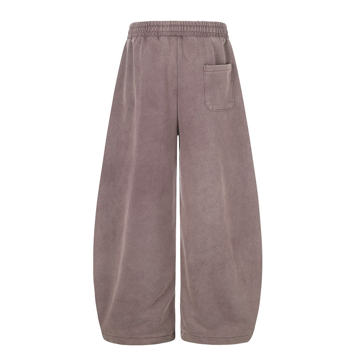 Mauve wide-leg sweatpants, back view with single patch pocket