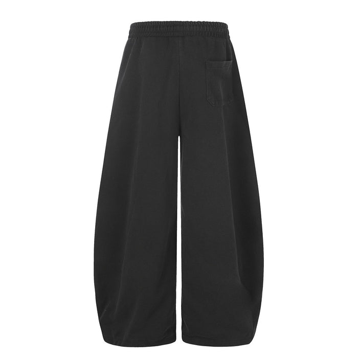 Black wide-leg sweatpants, back view with single patch pocket