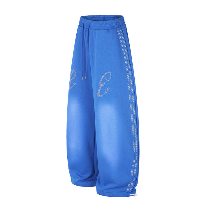 Wide-Leg Rhinestone Letter Sweatpants – Oversized Streetwear Jogger Pants for