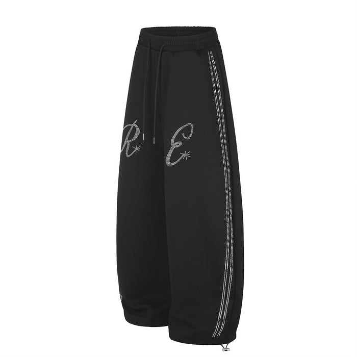 Wide-Leg Rhinestone Letter Sweatpants – Oversized Streetwear Jogger Pants for