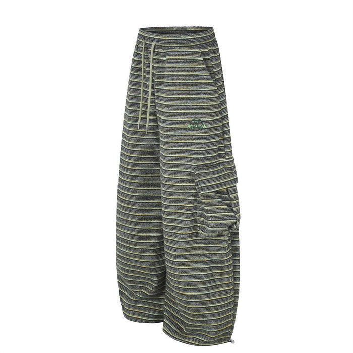 Wide-Leg Striped Cargo Pants – Relaxed Fit Multi-Pocket Streetwear Trousers
