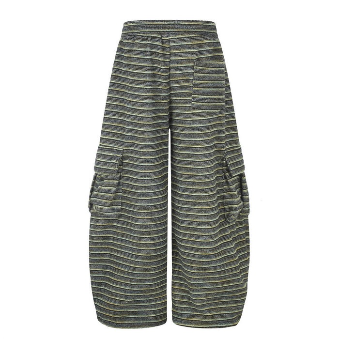 Wide-Leg Striped Cargo Pants – Relaxed Fit Multi-Pocket Streetwear Trousers