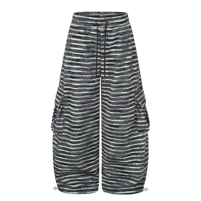 Wide-Leg Striped Cargo Pants – Relaxed Fit Multi-Pocket Streetwear Trousers
