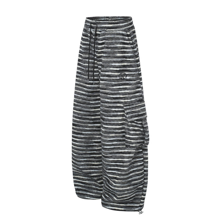 Wide-Leg Striped Cargo Pants – Relaxed Fit Multi-Pocket Streetwear Trousers
