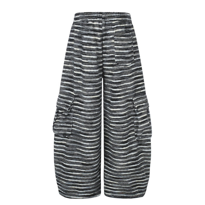 Wide-Leg Striped Cargo Pants – Relaxed Fit Multi-Pocket Streetwear Trousers